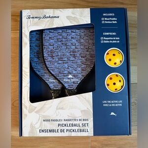 Tommy Bahama Pickleball Set 2 Wood Paddles 2 Game Balls - New In Box